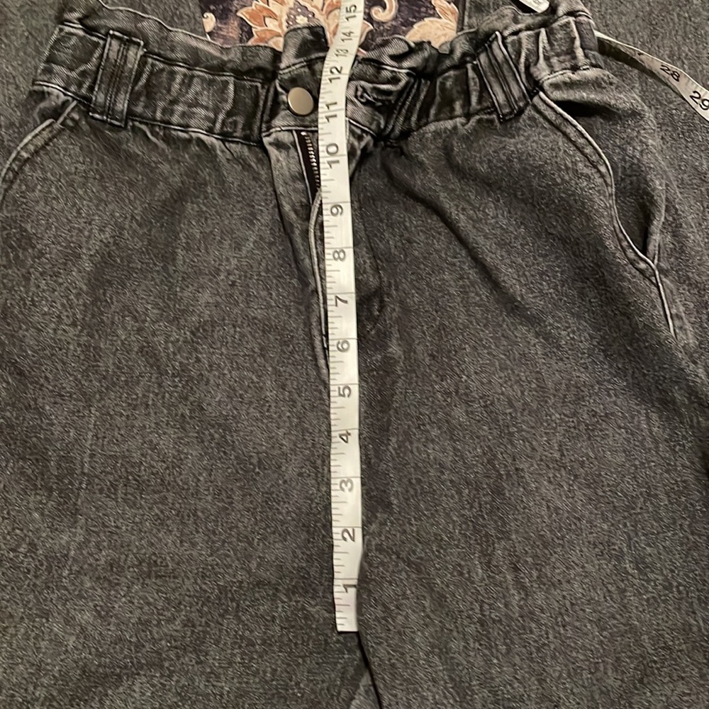 Black grey denim paperbag high waist pant - Picture 6 of 11